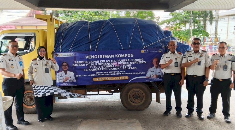 Kakanwil Ditjenpas Babel Lepas 4 Ton Pengiriman Kompos Lapas Pangkalpinang ke Bangka Selatan